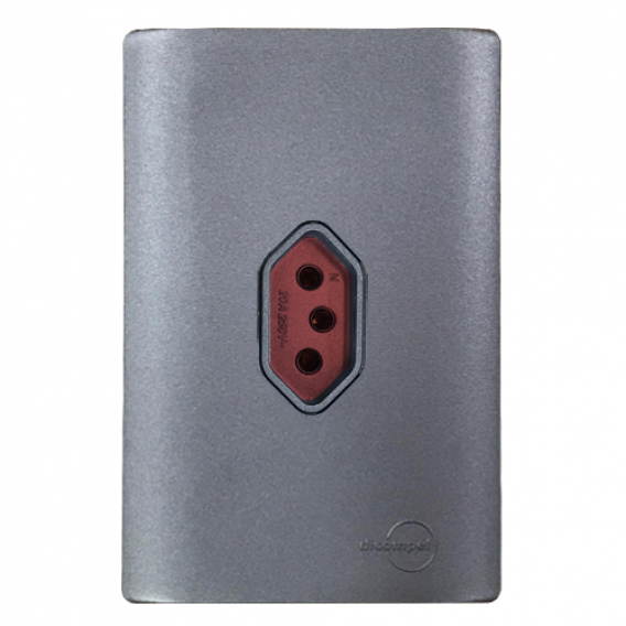 Conjunto Tomada 20A Vermelho Vertical 4x2 - Novara Preto Grafite Total